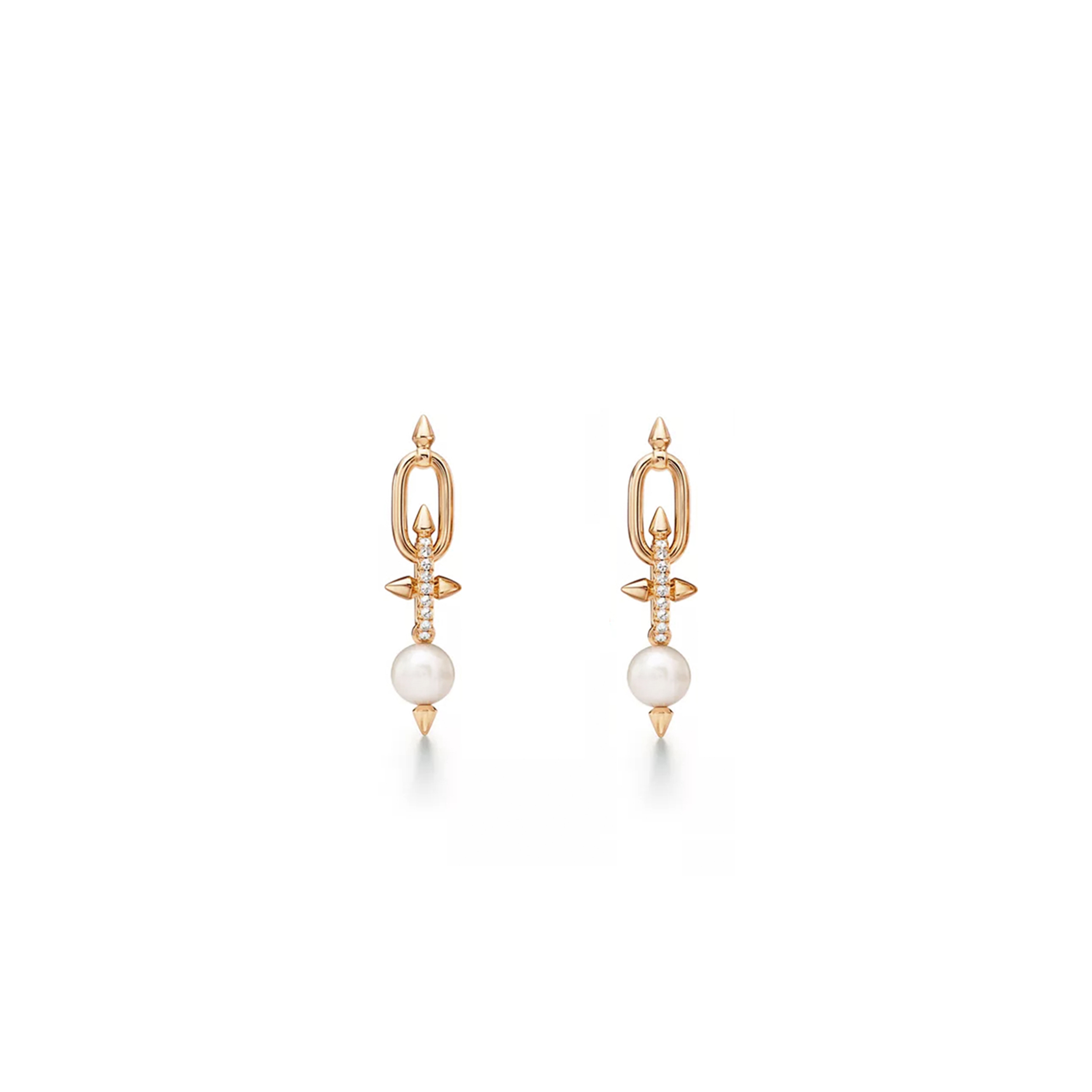 TIFFANY & CO. TITAN COLLECTION PHARRELL WILLIAMS PEARL EARRINGS, ROSE GOLD WITH DIAMONDS 73122100